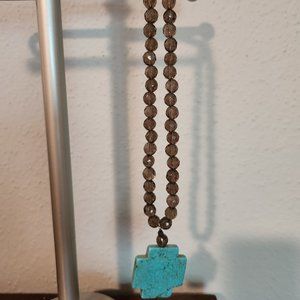 Turquoise & Amber Bead & Tiger's Eye Bead Pendant Necklaces